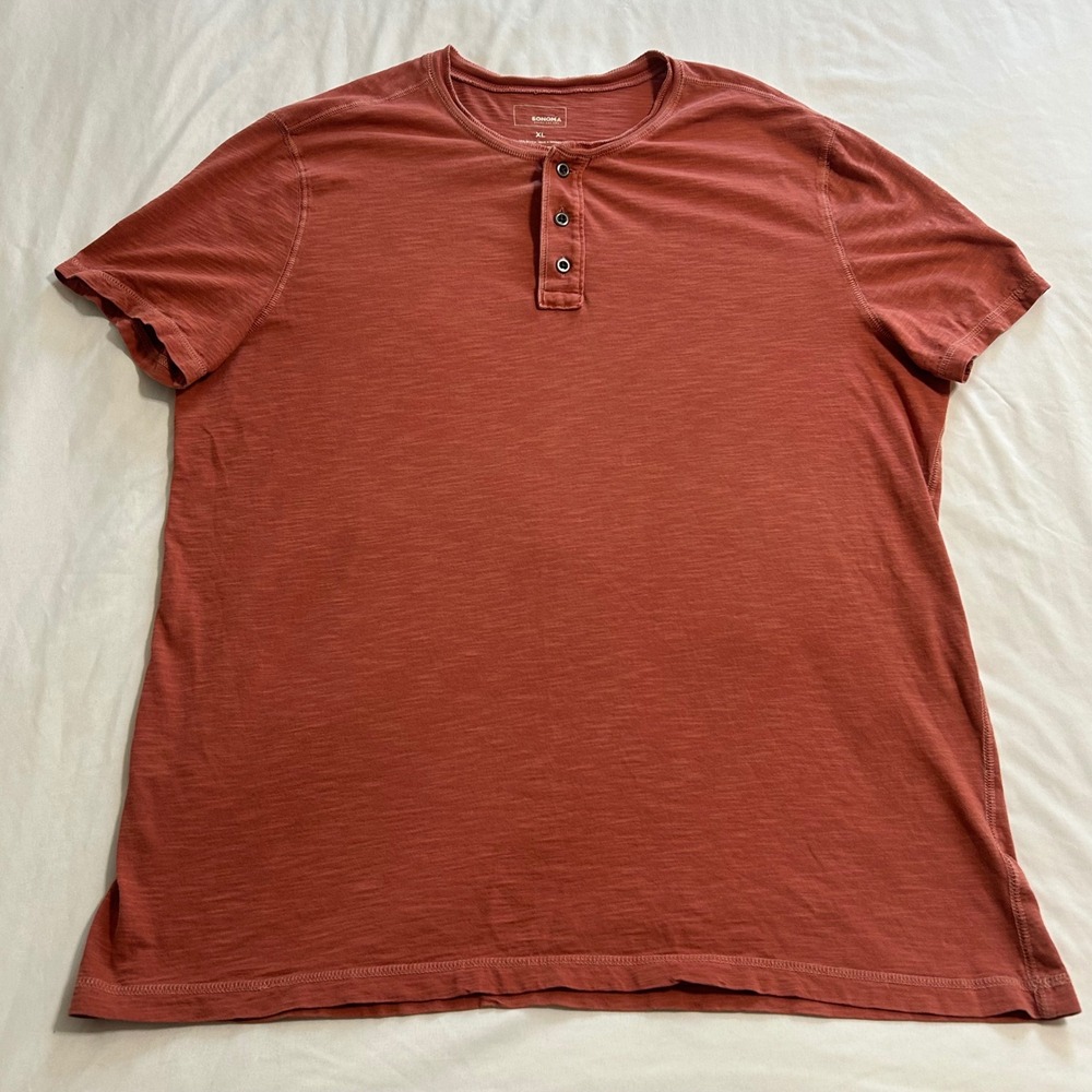 Sonoma Goods For Life Mens XL Henley Shirt Burnt Orange Cotton Slub Short Sleeve